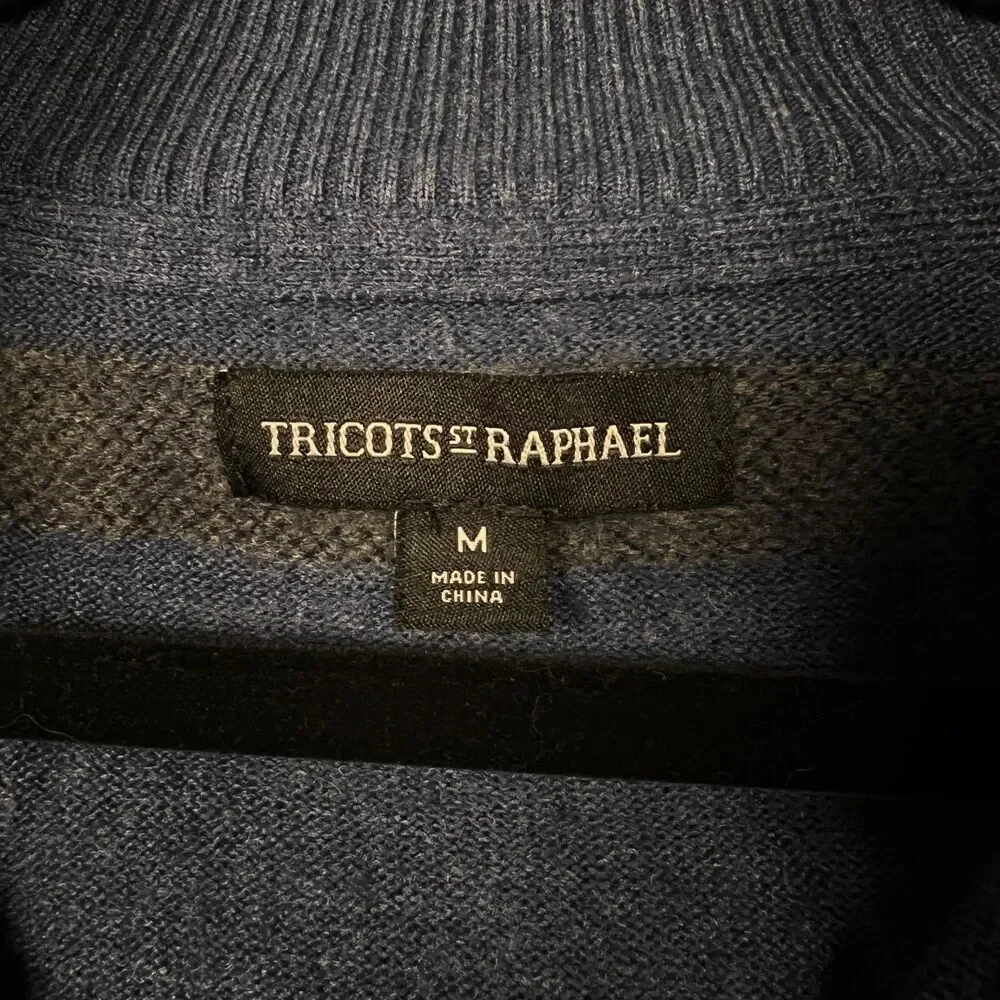 Tricots St. Raphael Blue‎ Striped Quarter Zip Sweater M Lightweight Preppy